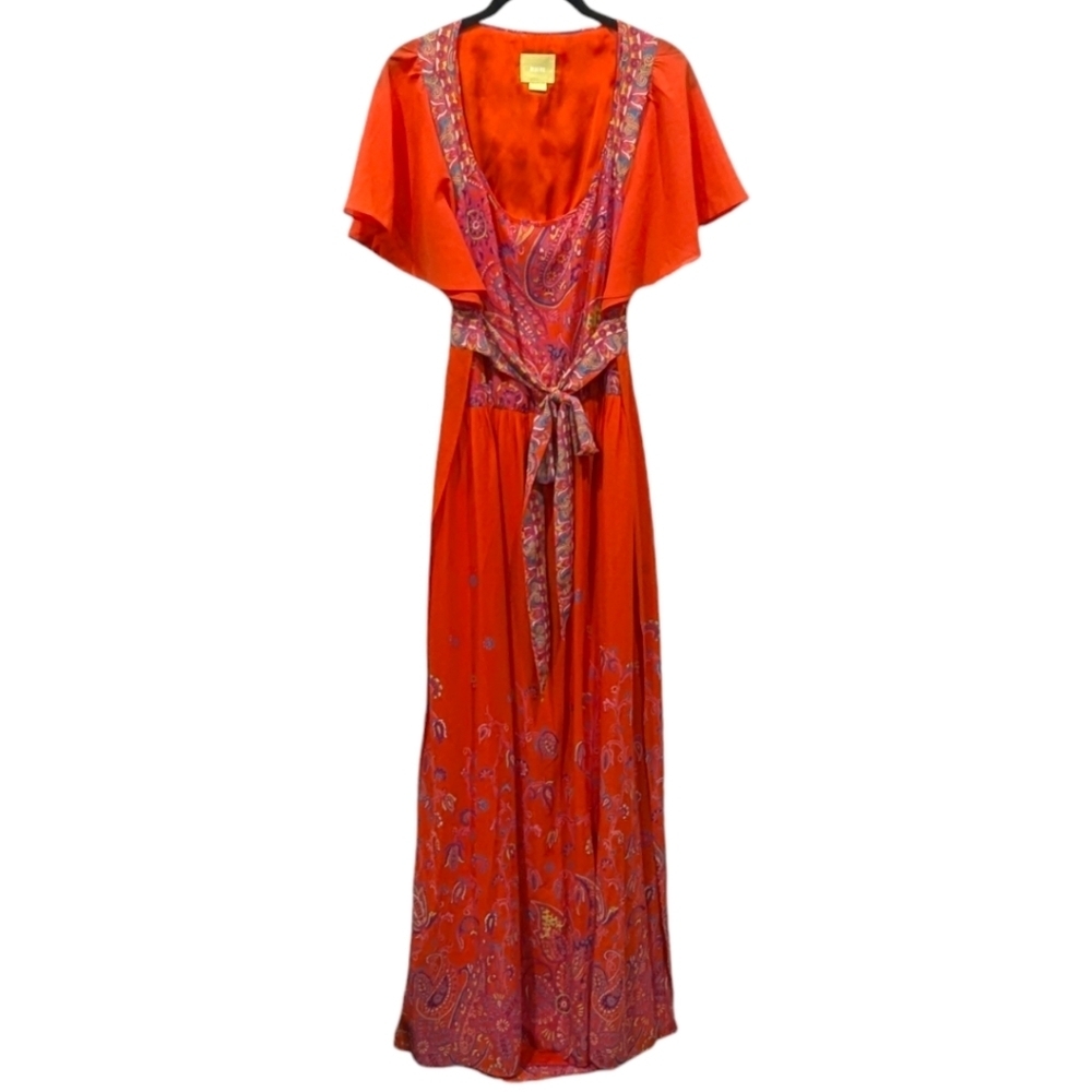 Anthro Maeve Blushed Paisley Chiffon Cape Maxi Dress (12) - Picture 2 of 8